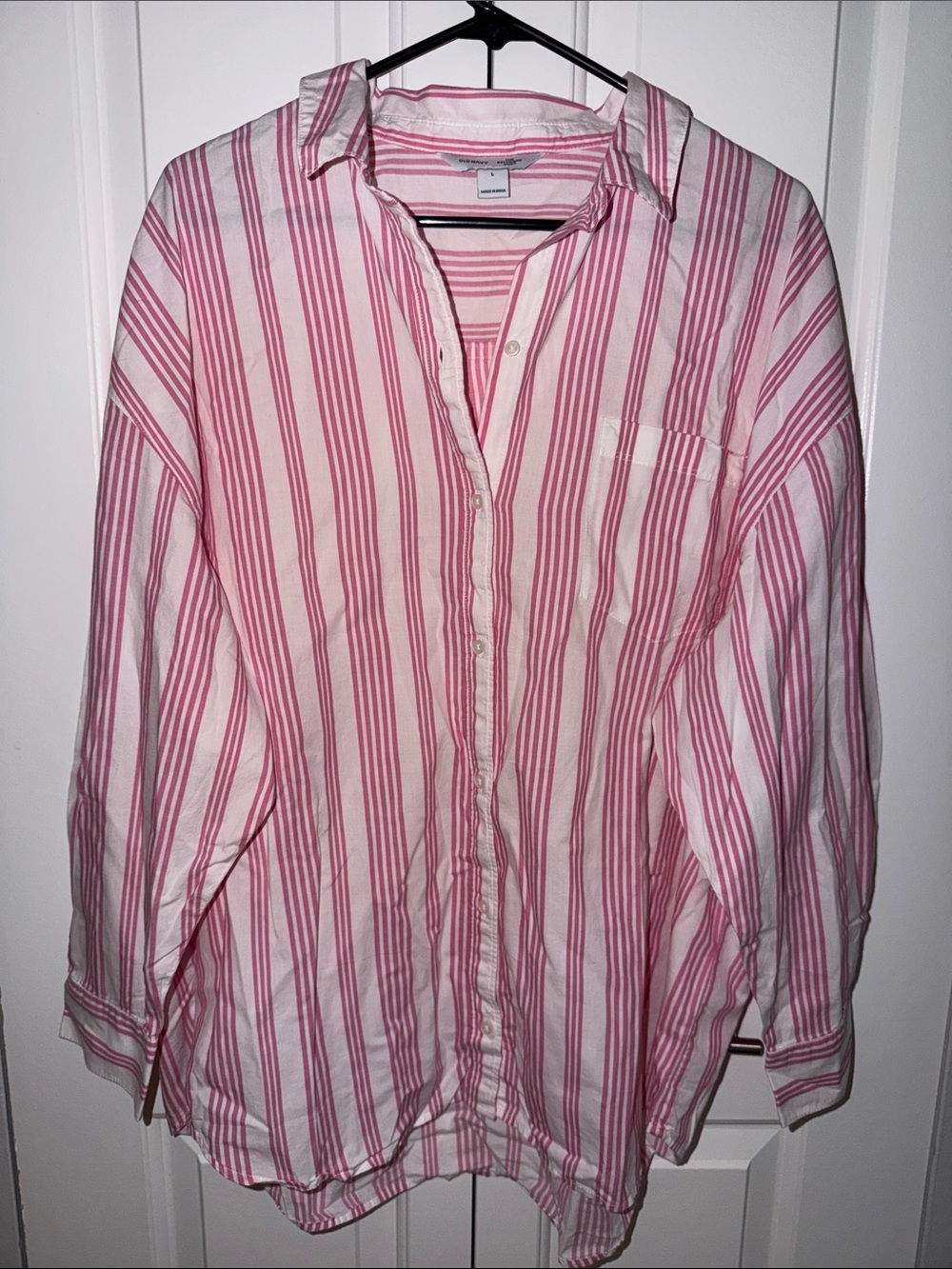 Old Navy Pink and White Striped Boyfriend Shirt